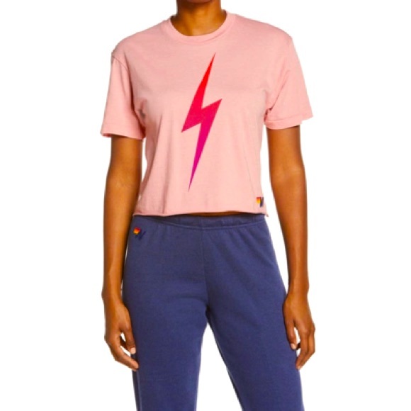 AVIATOR NATION  BOLT FADE BOYFRIEND TEE IN PETAL/ PINK PURPLE GRAPHIC CREWNECK - Picture 1 of 10